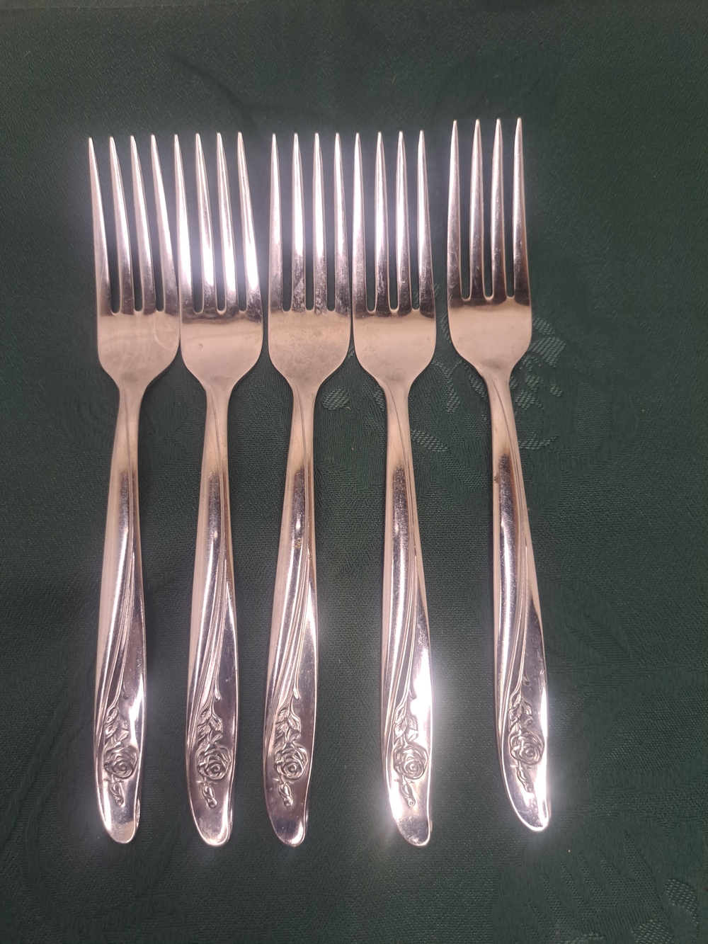 VTG Oneida ROSEANNE Custom Stainless  DINNER FORKS Silverware Flatware-LOT OF 5